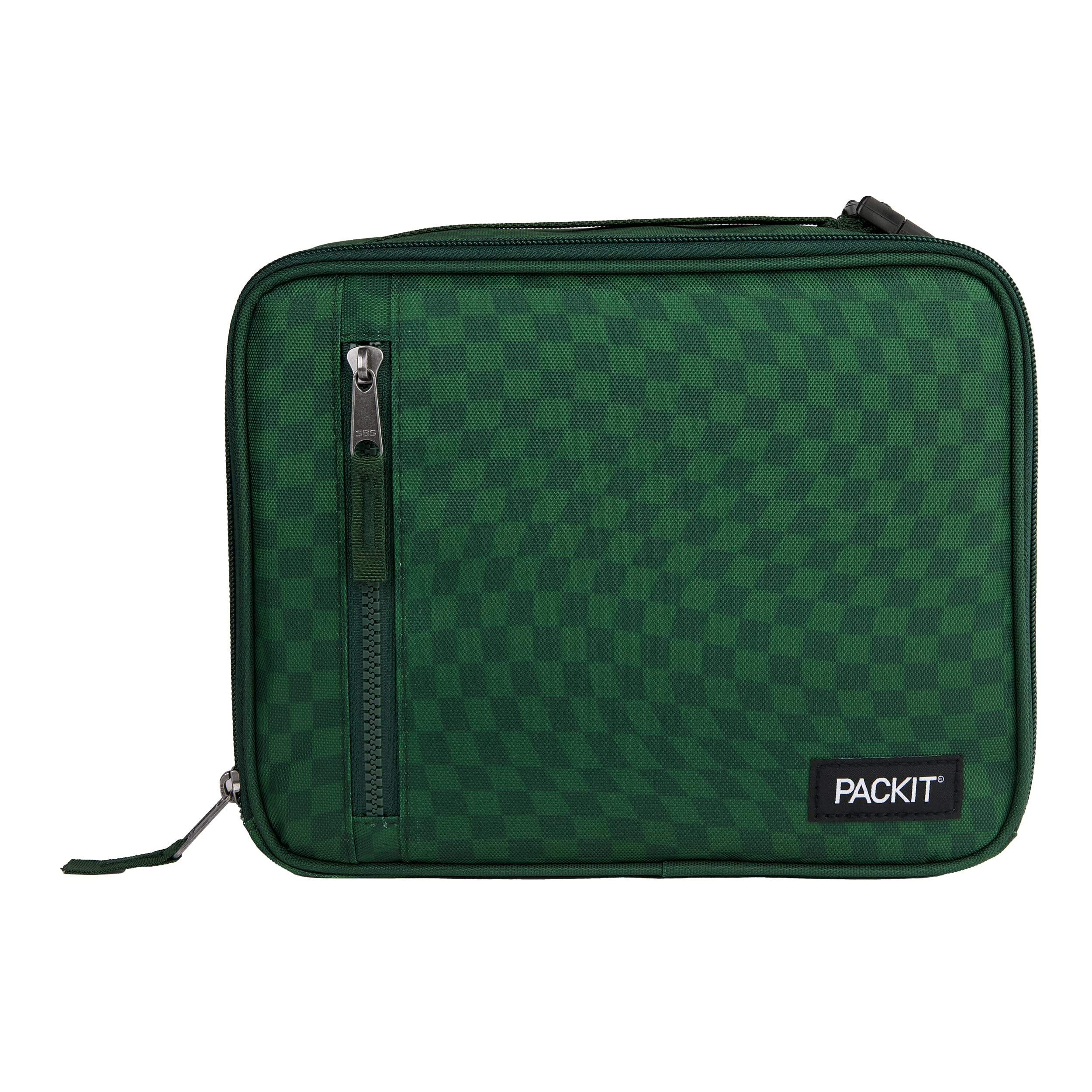 PackIt lonchera frontal mostrando diseño Checker Wave Olive y cierre práctico