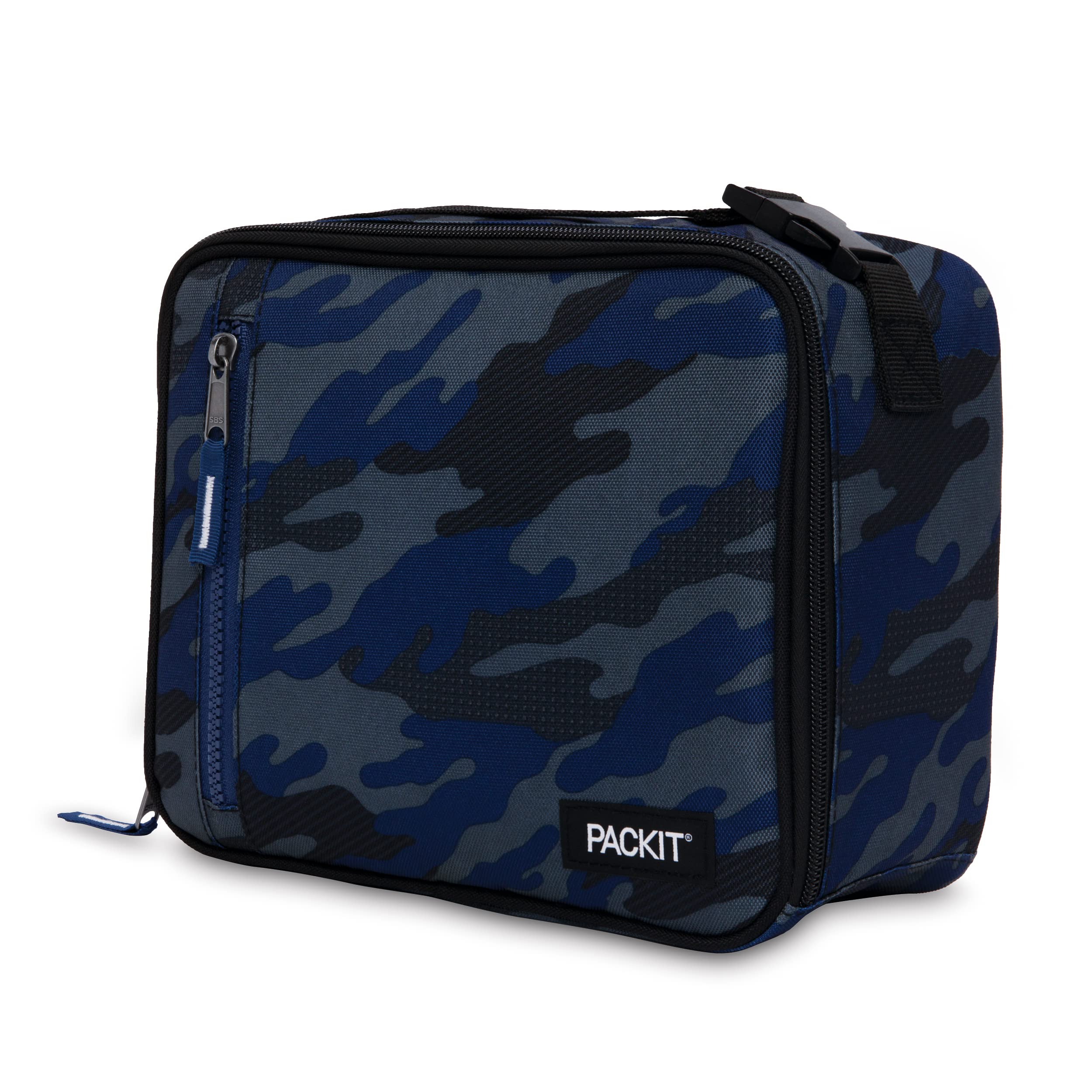 PackIt Sporty Camo Navy interior con forro de gel congelable, mantiene alimentos fríos