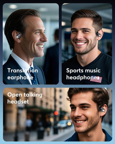 Paekole auriculares en oreja en uso permitiendo traducción en tiempo real durante conversación