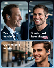 Paekole auriculares en oreja en uso permitiendo traducción en tiempo real durante conversación