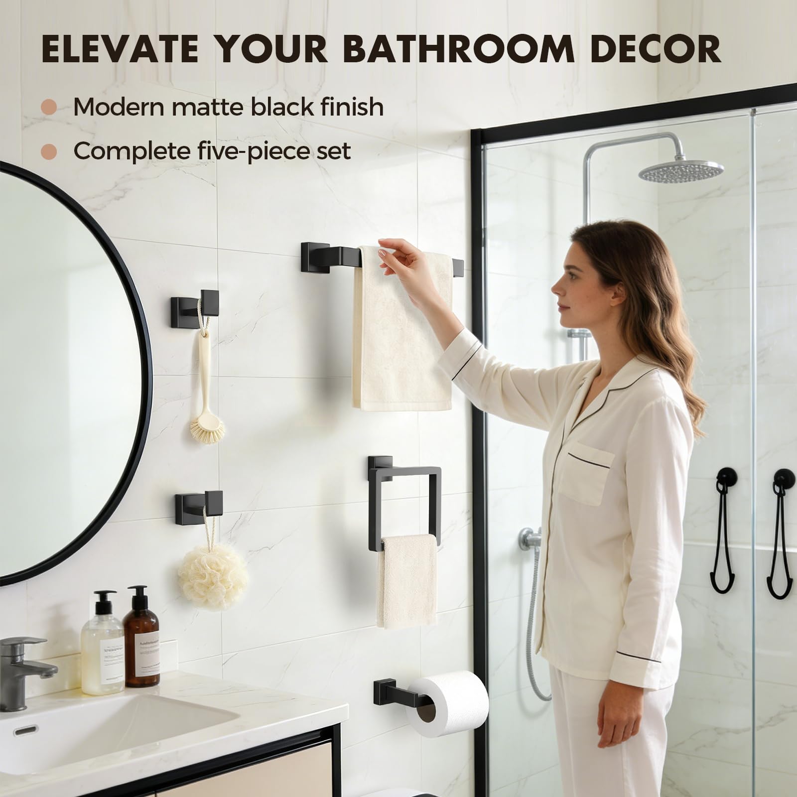 PAHSFS accesorios montados en baño moderno aportando estilo uniforme