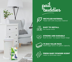 Pail Buddies bolsa colocada en pail Ubbi ajustada y segura