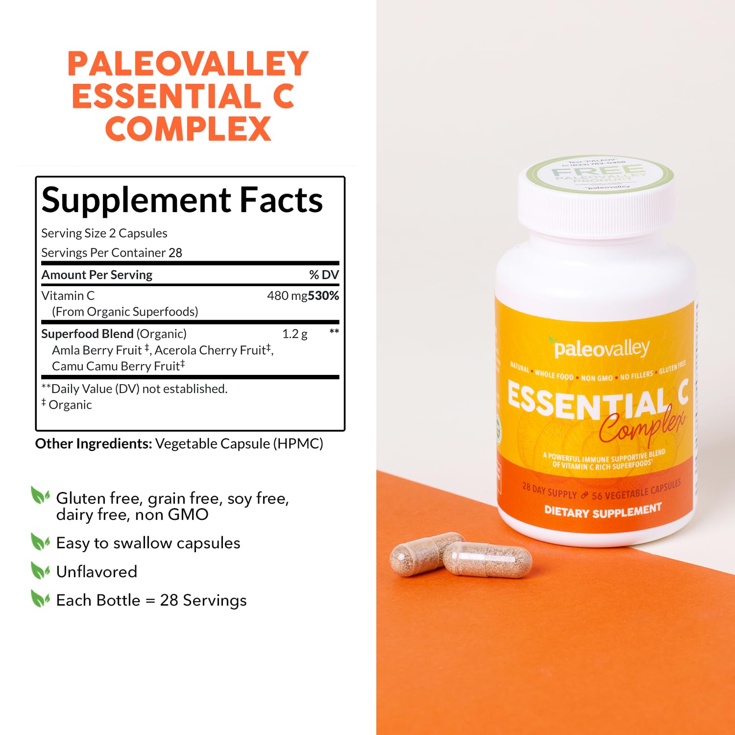 Paleovalley cápsulas alineadas para tomar fácilmente con las comidas
