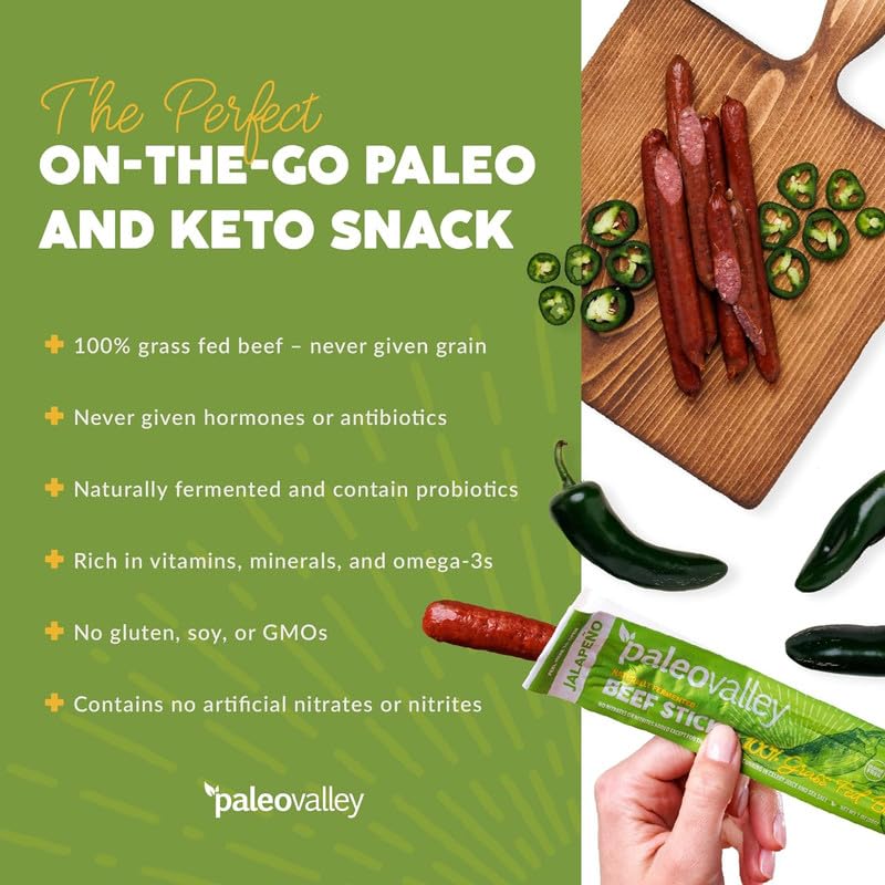 Paleovalley etiqueta con ingredientes y origen de ganado 100% grass fed