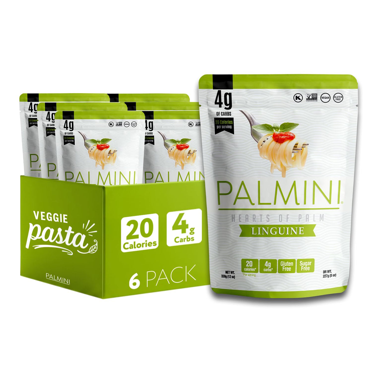 Palmini frente del paquete linguine mostrando marca y tamaño práctico