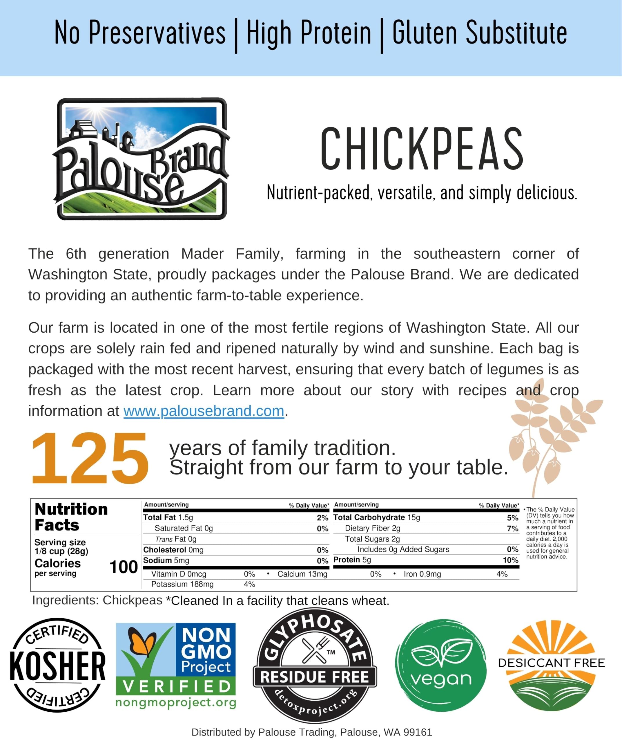 Palouse Brand etiqueta con certificaciones Non-GMO y libre de glifosato