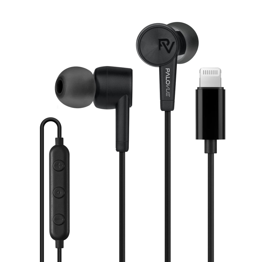 PALOVUE front view of lightning earbuds showing compact design and portable benefit