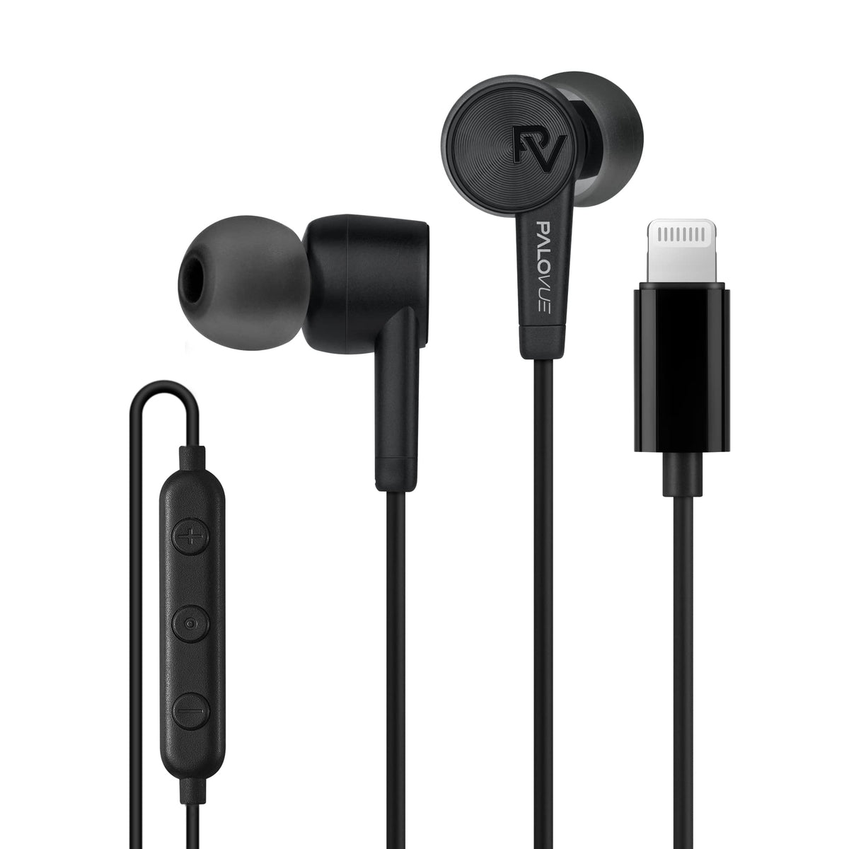 PALOVUE front view of lightning earbuds showing compact design and portable benefit