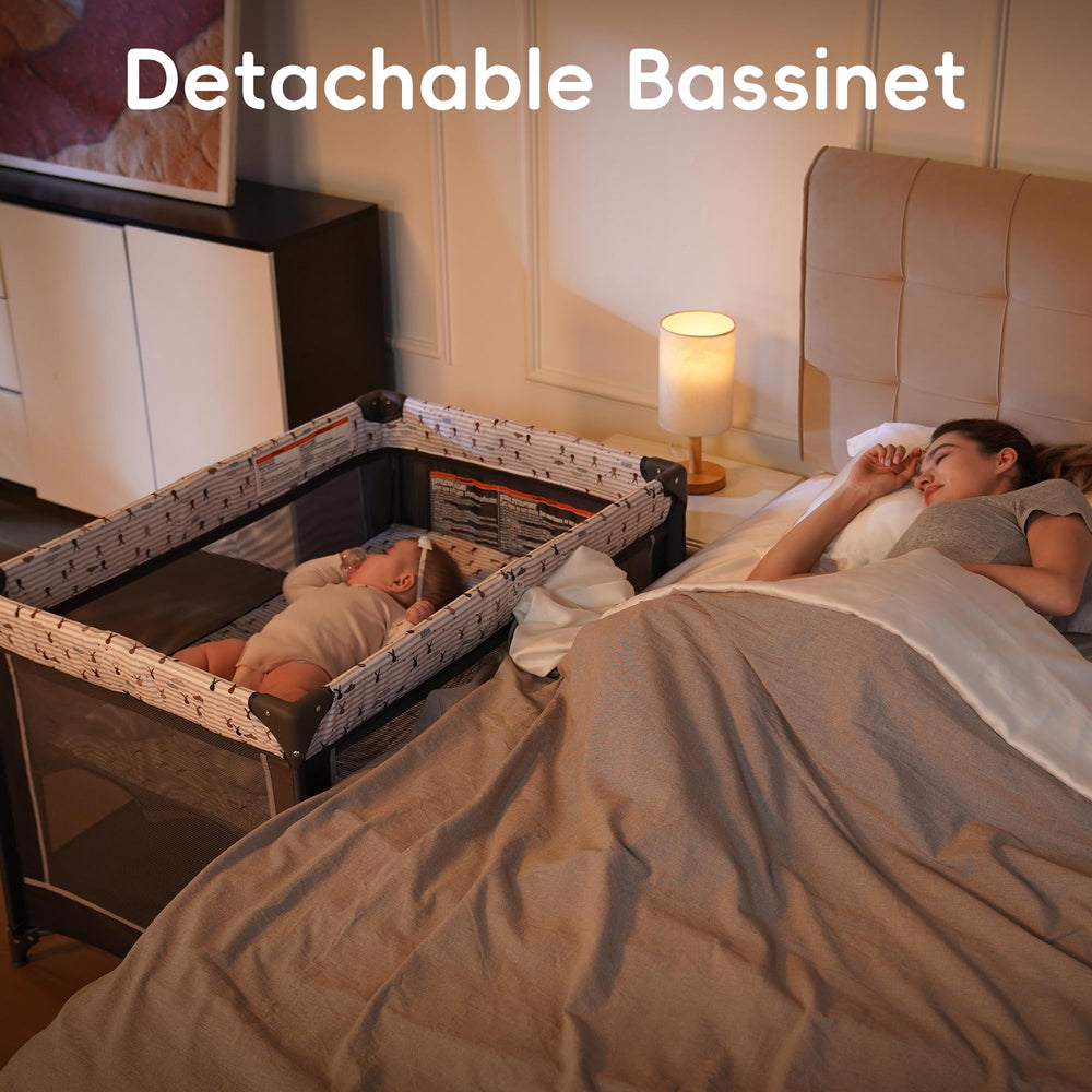 Pamo babe size comparison next to stroller demonstrating compact footprint and fit