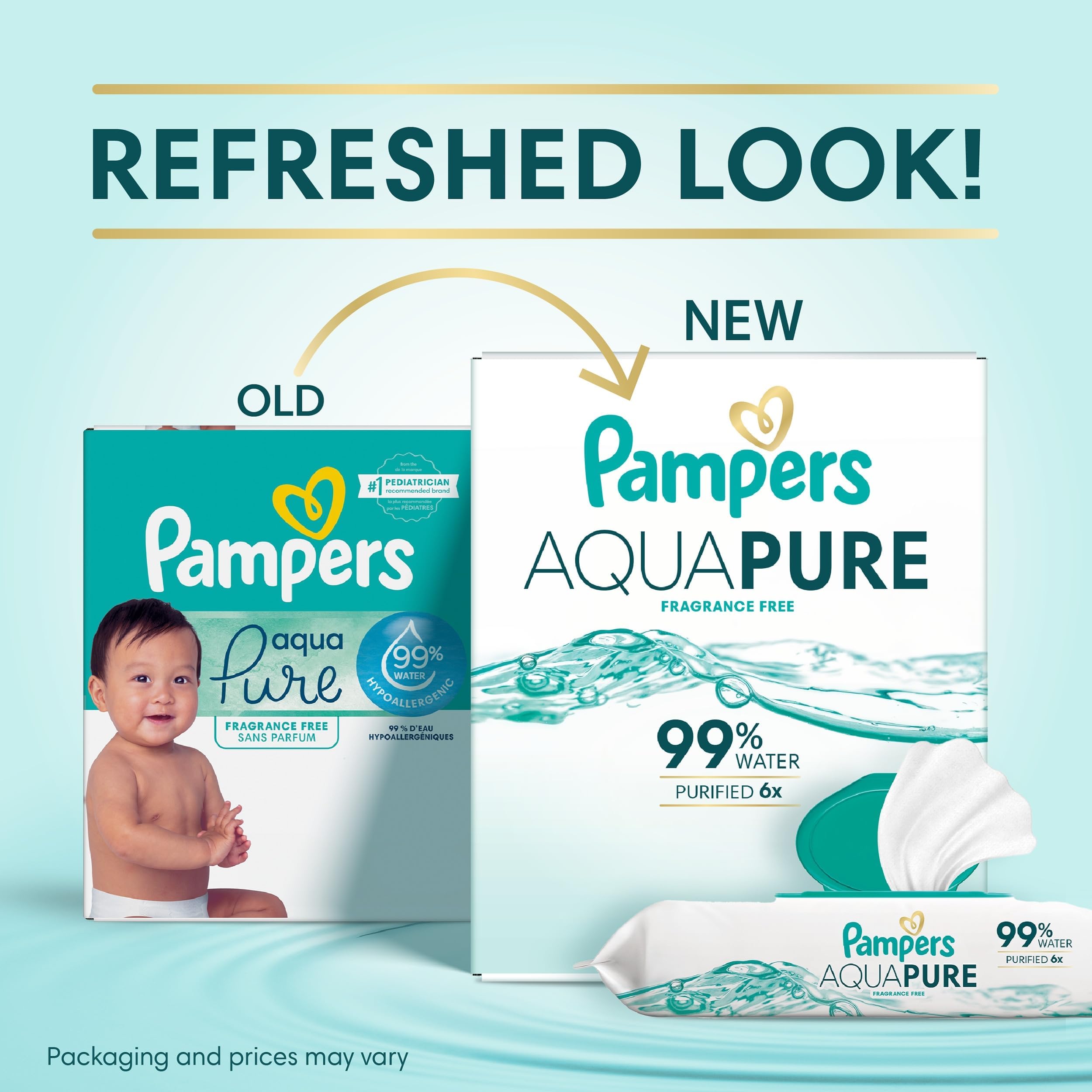 Close-up of Pampers Aqua Pure flip-top cap keeping wipes moist for easy dispensing