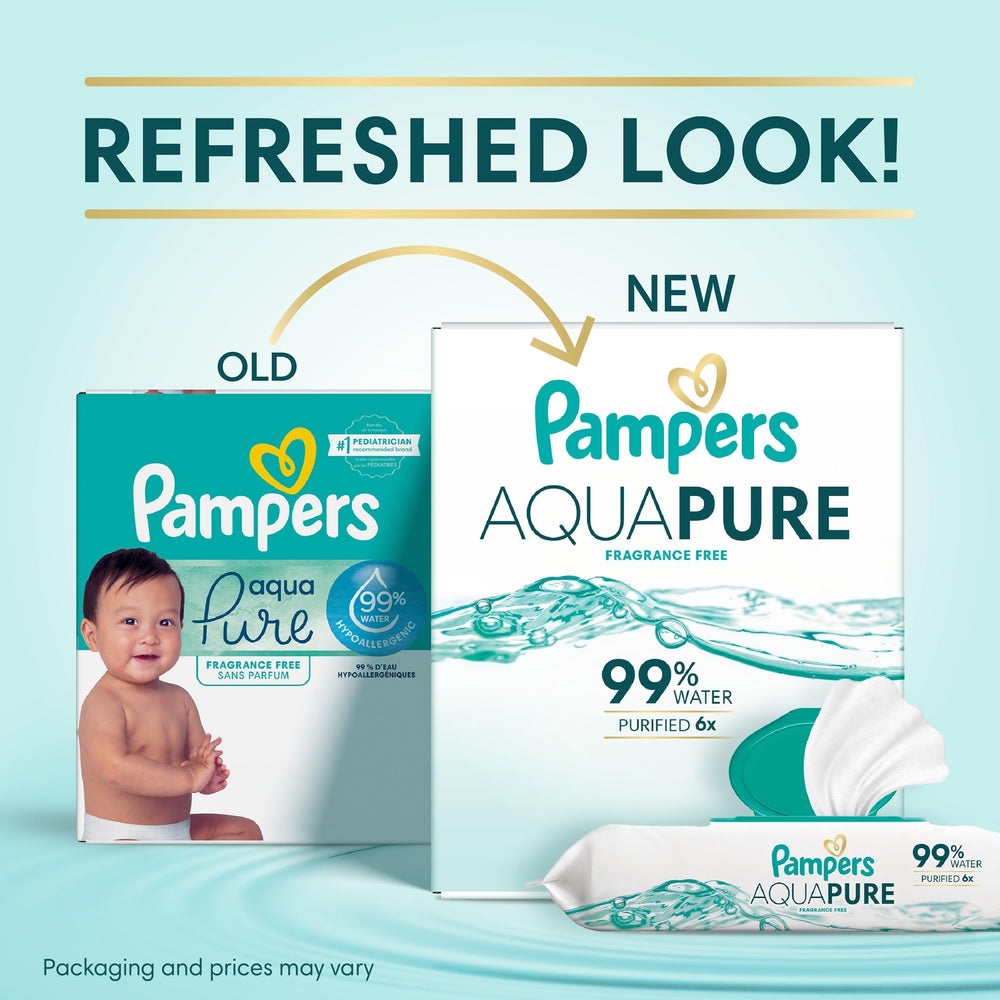 Close-up of Pampers Aqua Pure flip-top cap keeping wipes moist for easy dispensing