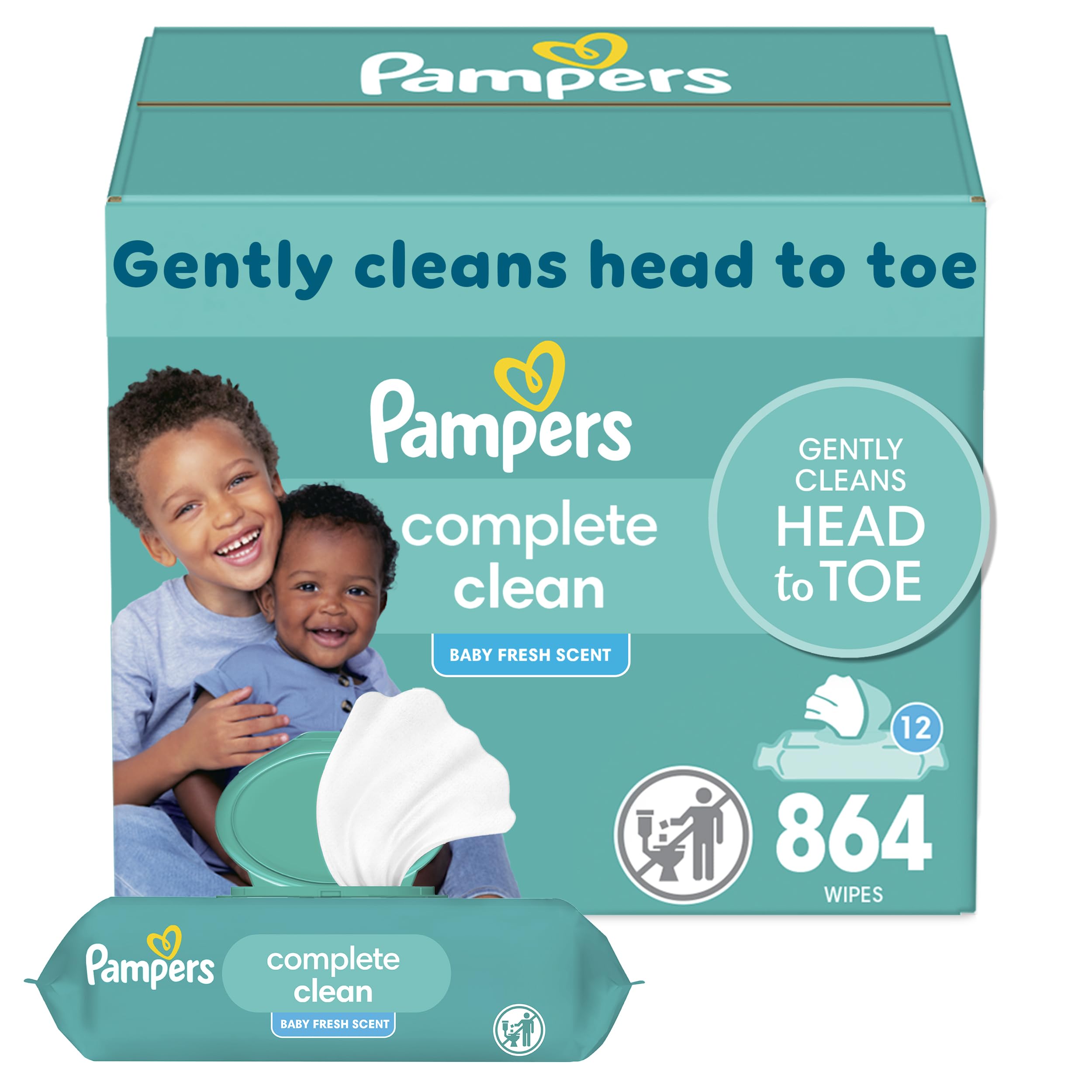 Pampers paquete frontal Complete Clean mostrando diseño y cantidad 864