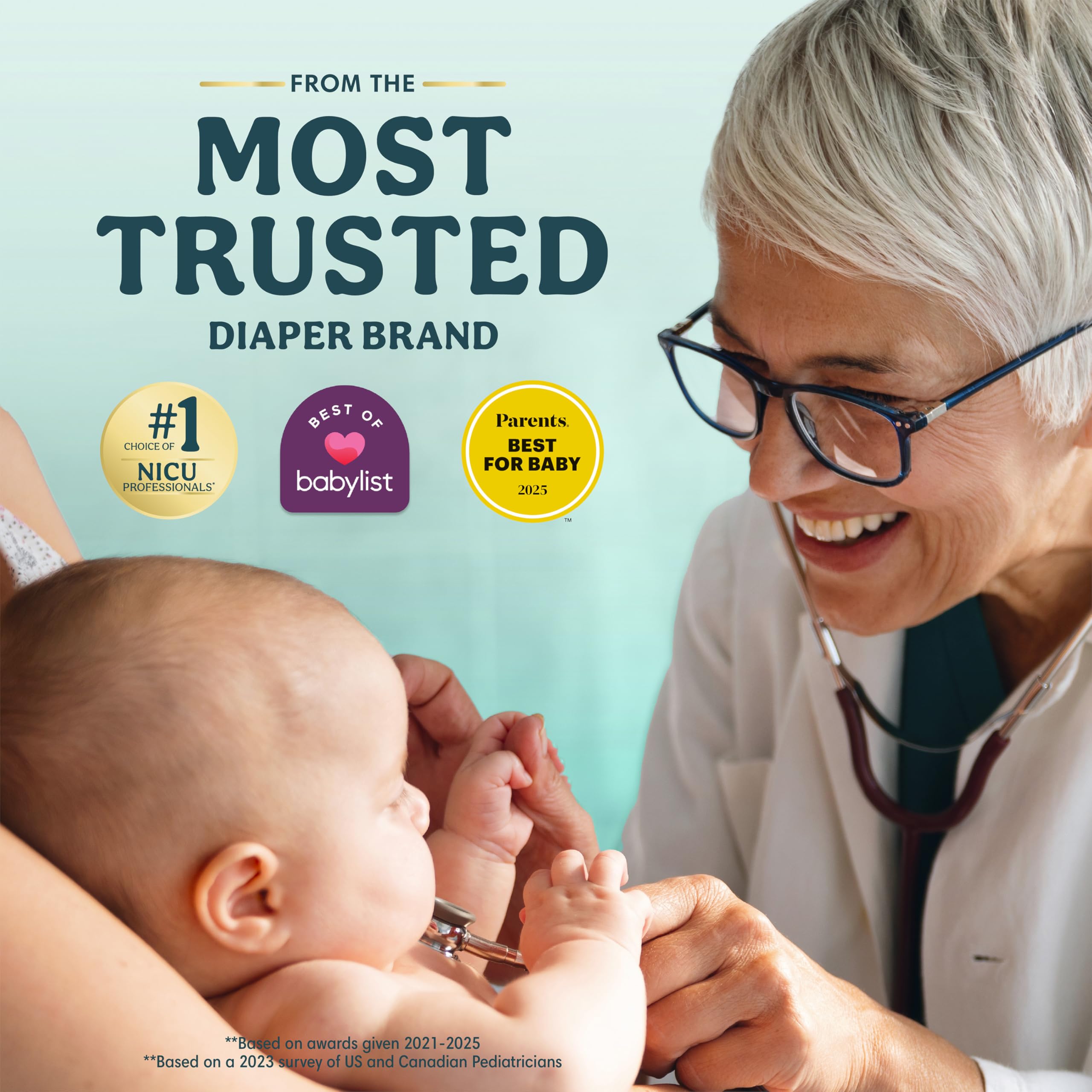 Pampers dual leak guards at leg openings preventing side leaks and messes