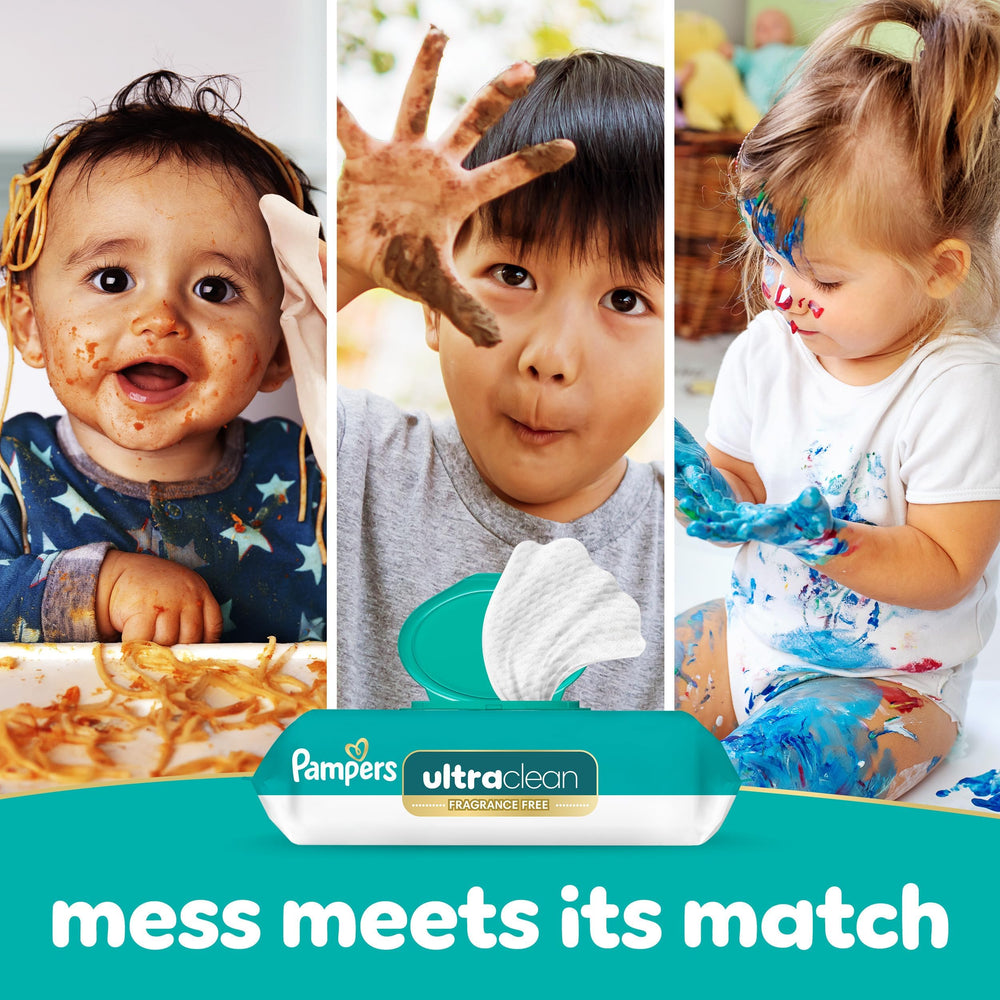 Pampers Ultraclean presentación de ocho paquetes lista para almacenar