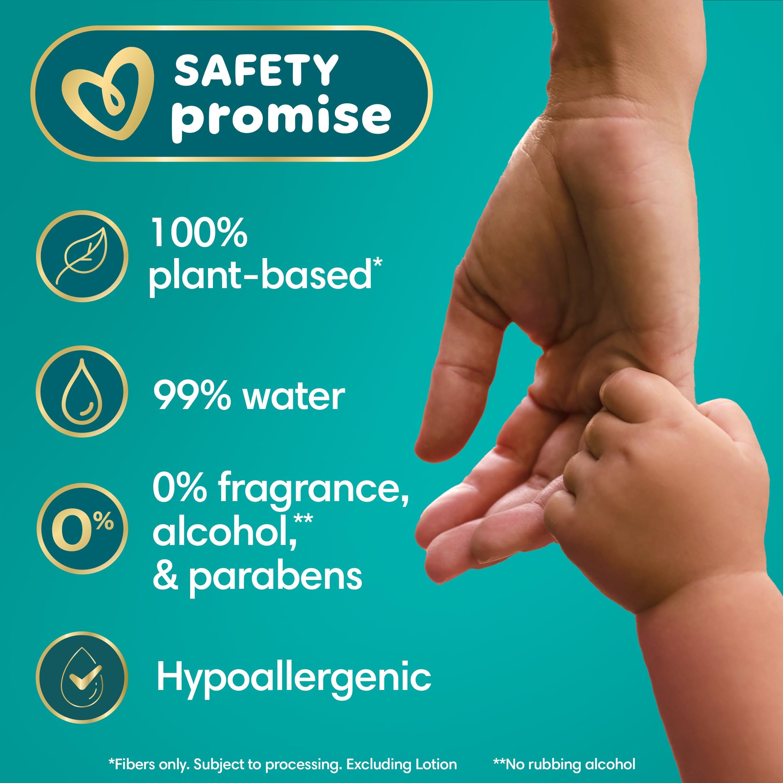 Pampers Ultraclean etiqueta de ingredientes y pH equilibrante visible