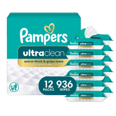 Pampers showing front pack for shelf convenience and quick grab