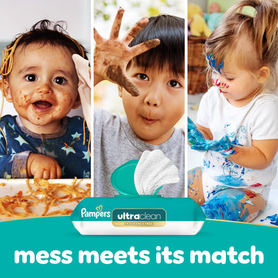 Pampers label highlighting 100% plant-based fibers and plastic-free benefit