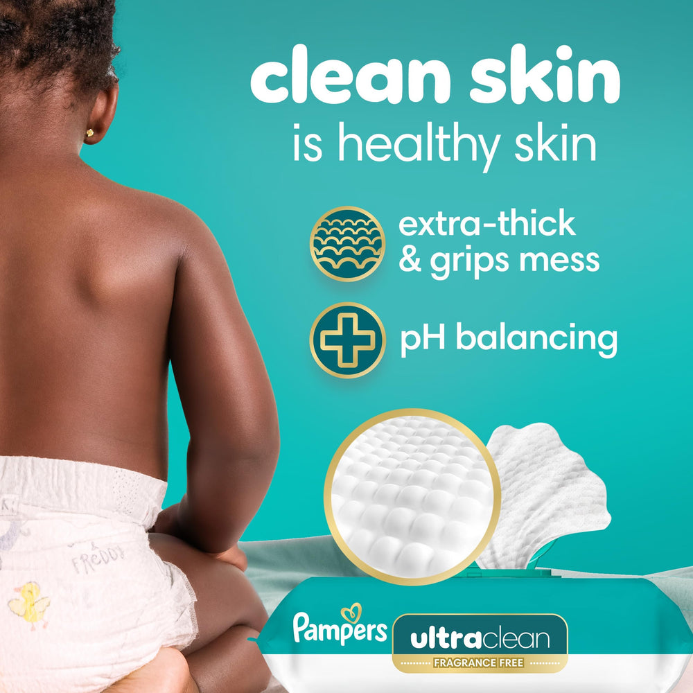 Pampers Ultraclean tapa pop top abierta para dispensar una toallita