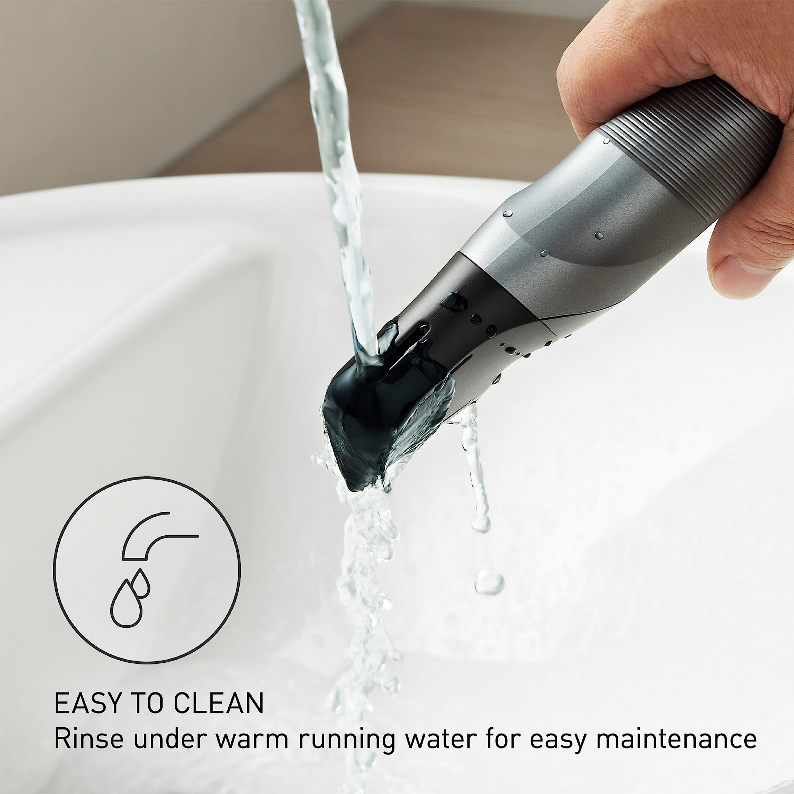 Panasonic trimmer trimming back area illustrating reach and safe handling on hard-to-reach spots