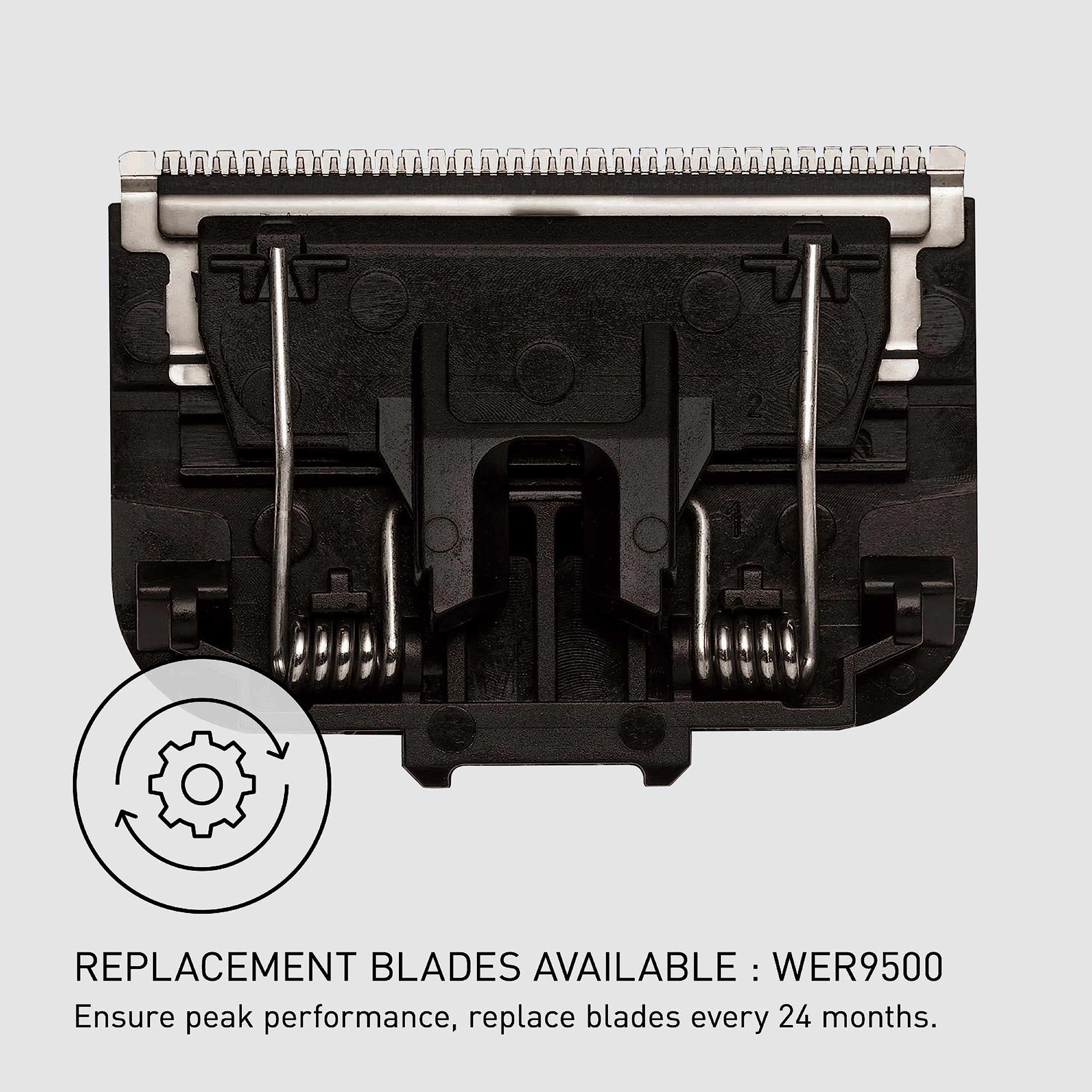 Panasonic blade detail macro showing round-edge tips that reduce irritation and improve glide