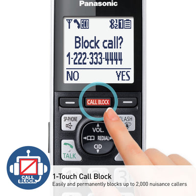 Panasonic handset in hand using Bluetooth to place mobile calls for better reception