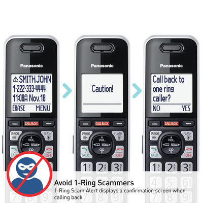 Panasonic display showing One-Ring Scam Alert to help avoid returning suspicious calls