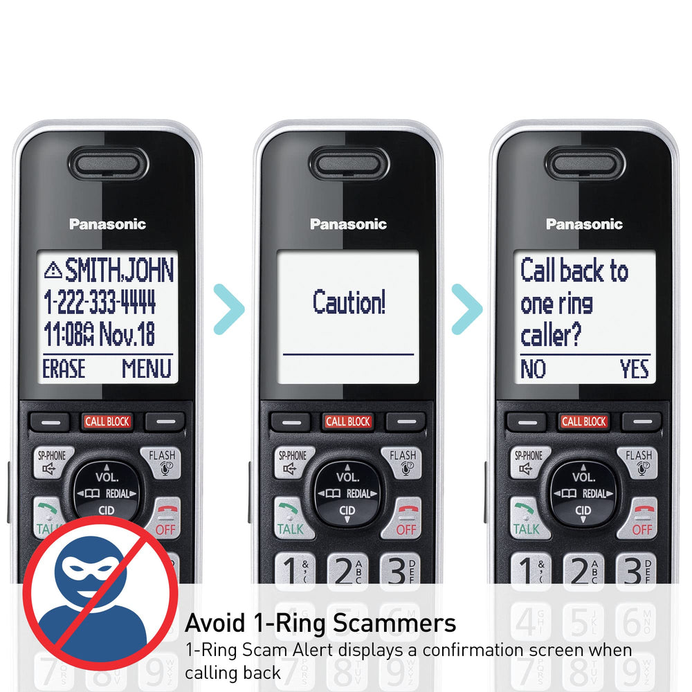 Panasonic display showing One-Ring Scam Alert to help avoid returning suspicious calls