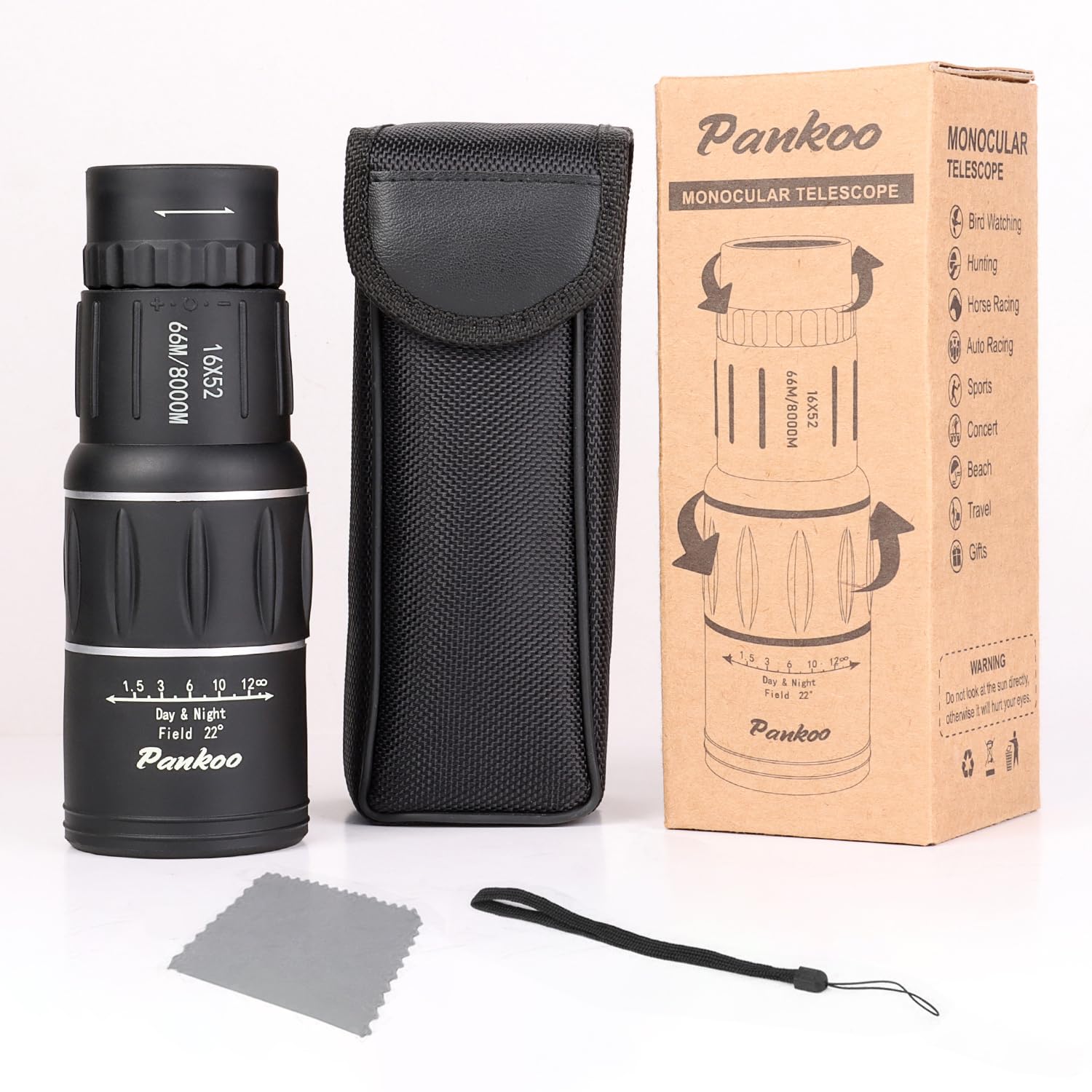 Pankoo accessories case and strap displayed, protective transport benefit