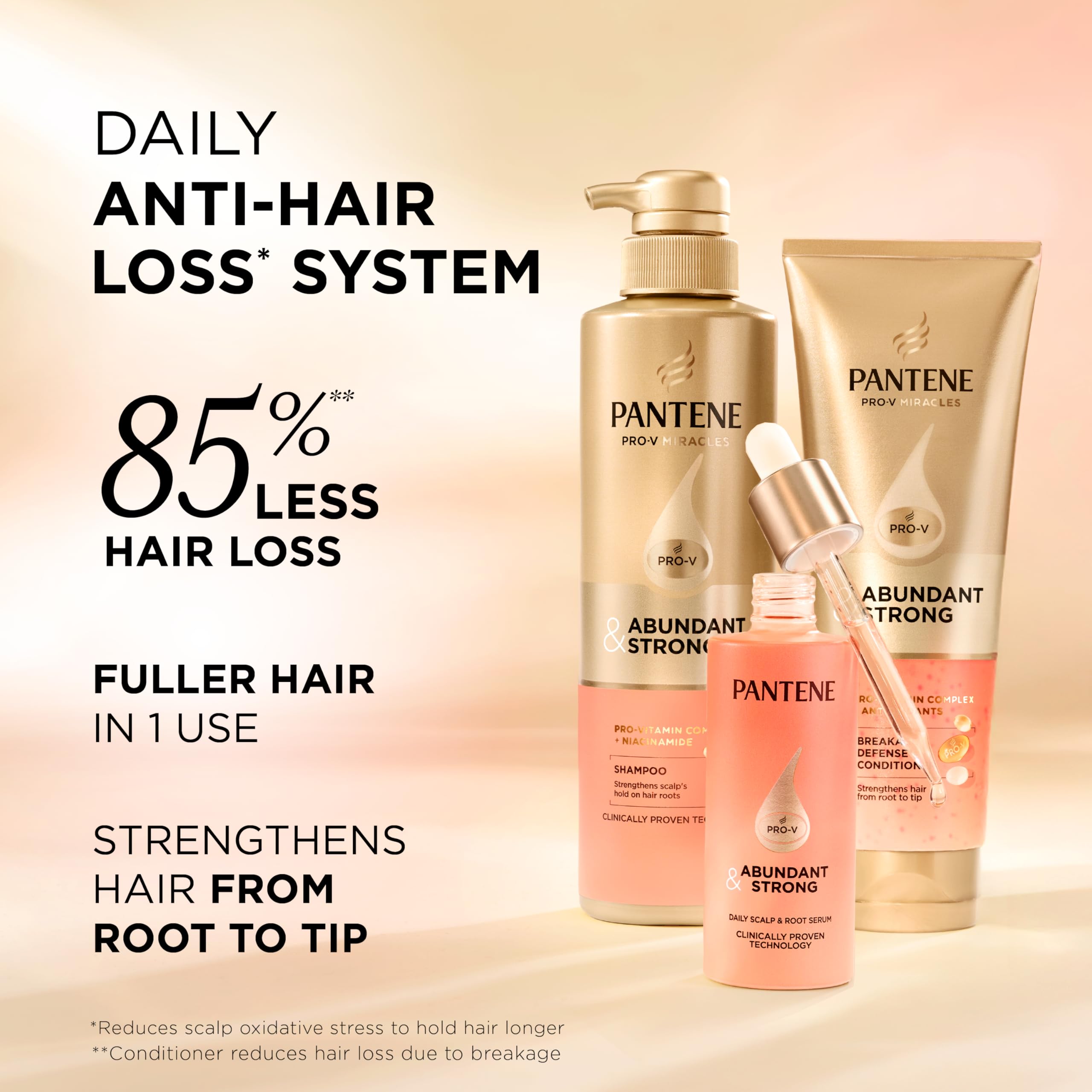 Pantene shampoo pump closeup highlighting Pantene cleansing and scalp support