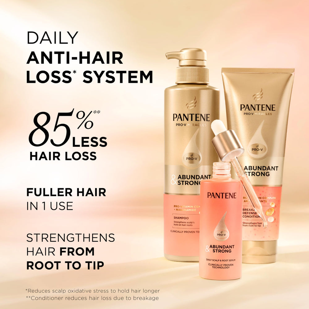 Pantene shampoo pump closeup highlighting Pantene cleansing and scalp support