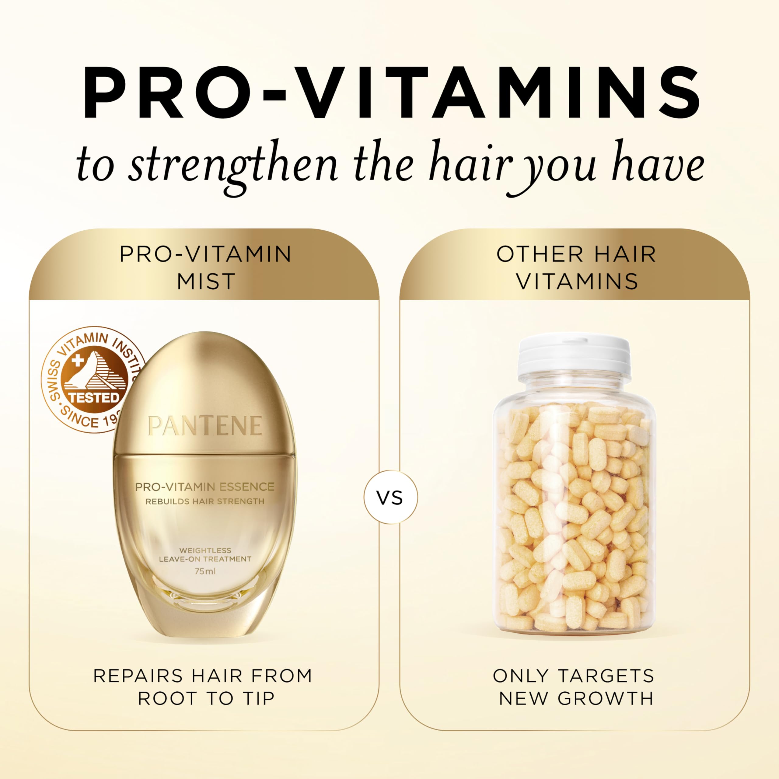 Pantene Pro-Vitamin Essence usado en cabello seco reduce frizz y suaviza al instante