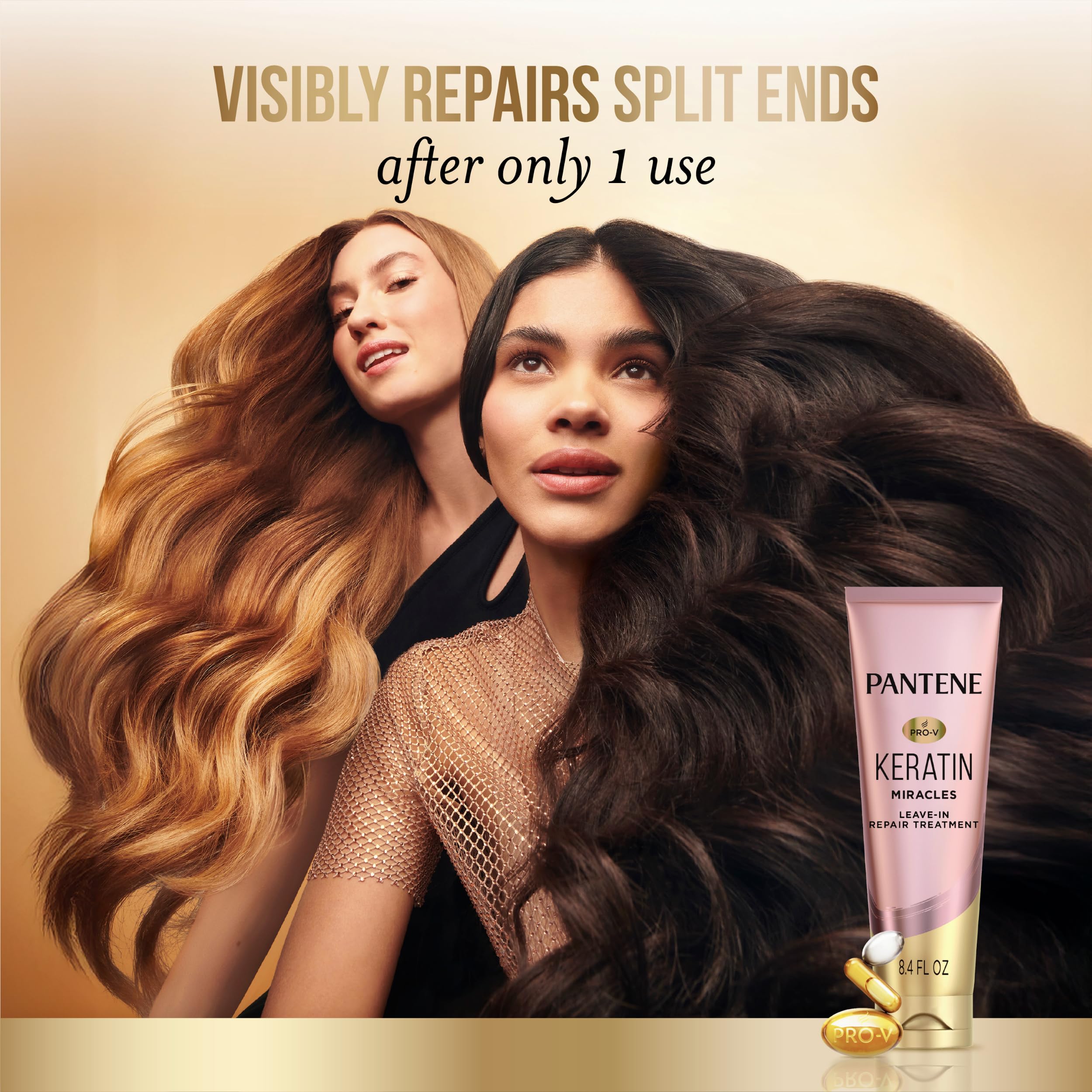 Antes y después en puntas usando Pantene mostrando reducción de quiebre