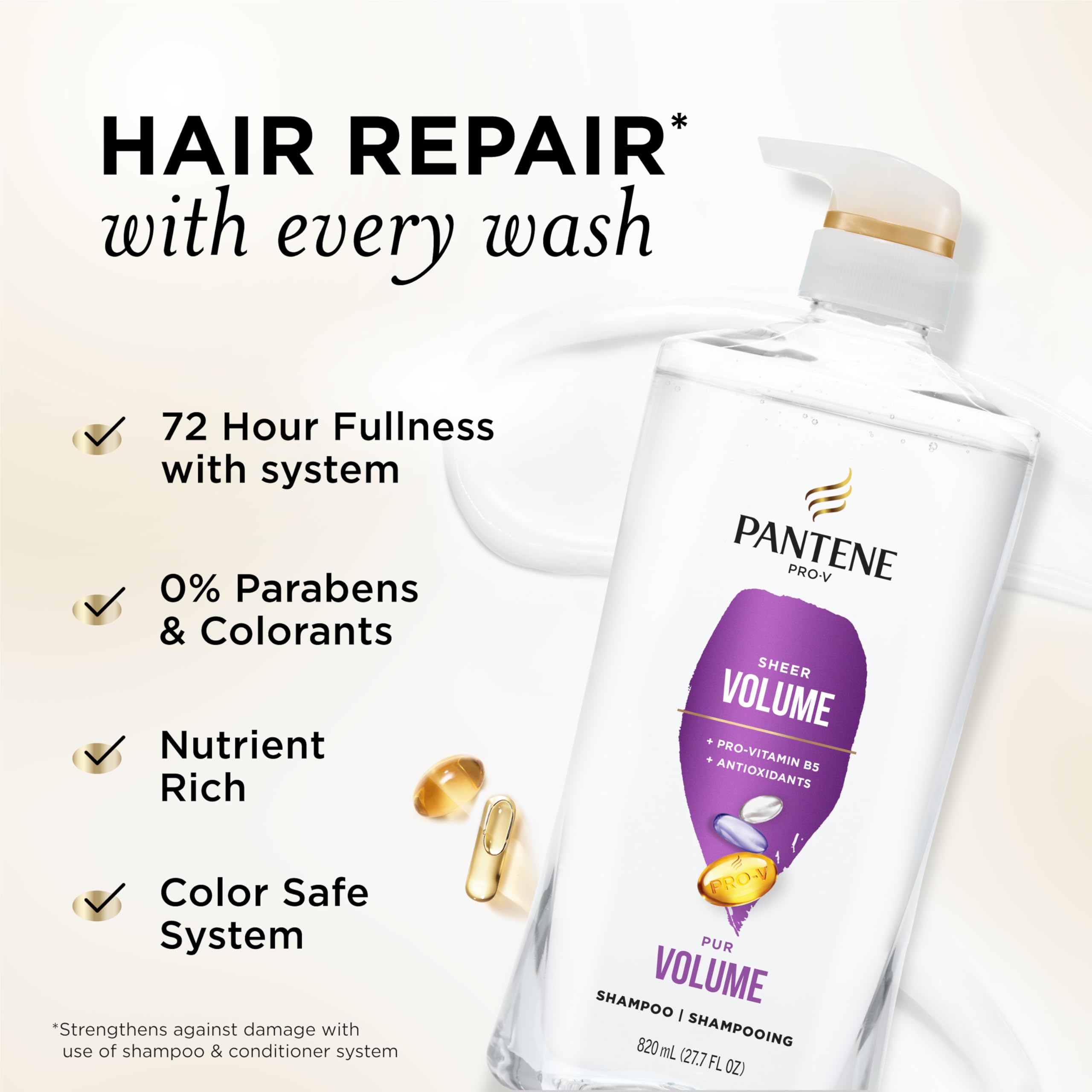 Textura espumosa del champú Pantene mostrando limpieza suave y ligera