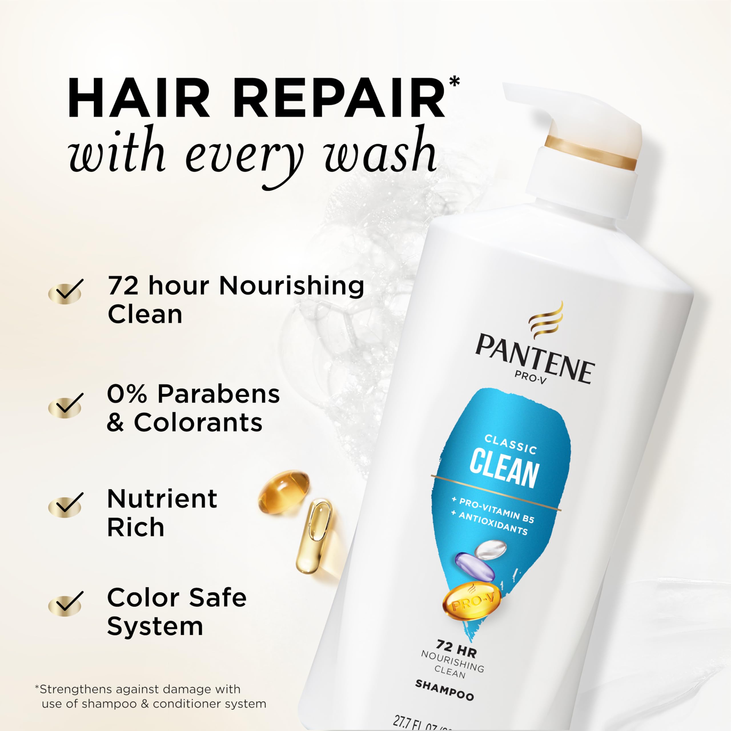 Pantene espuma y textura Pro‑V que limpia sin resecar el cabello