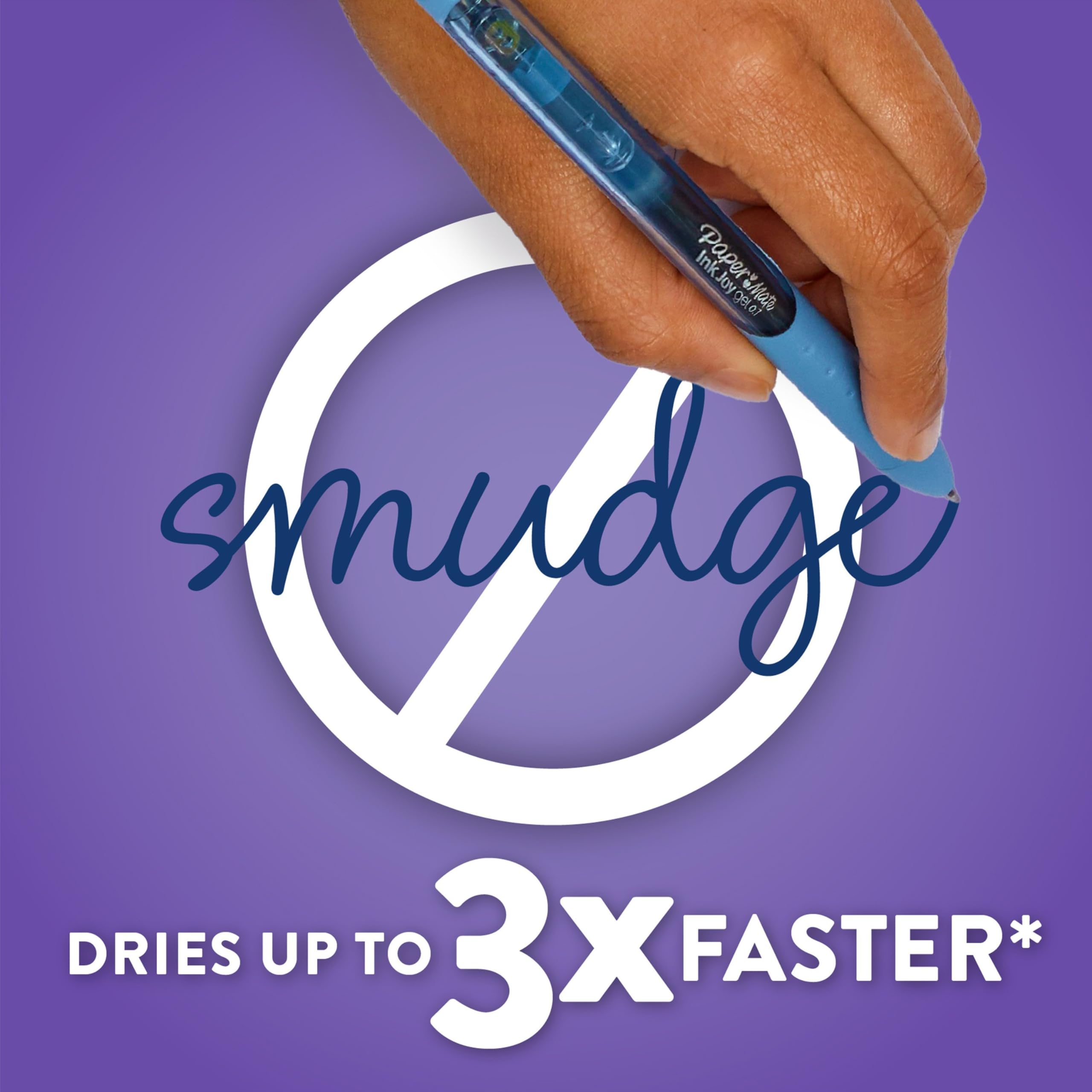 Paper Mate trazo de tinta gel brillante demostrando secado rápido