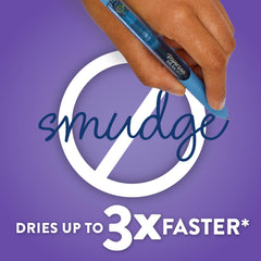 Paper Mate trazo de tinta gel brillante demostrando secado rápido