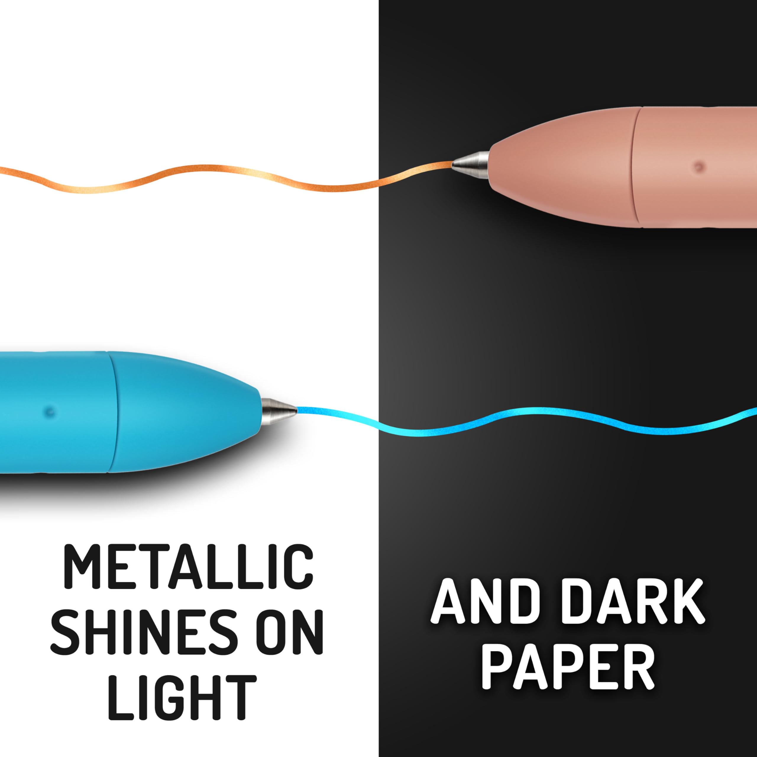 Paper Mate tintas Bright! resaltando sobre papel oscuro con alto contraste