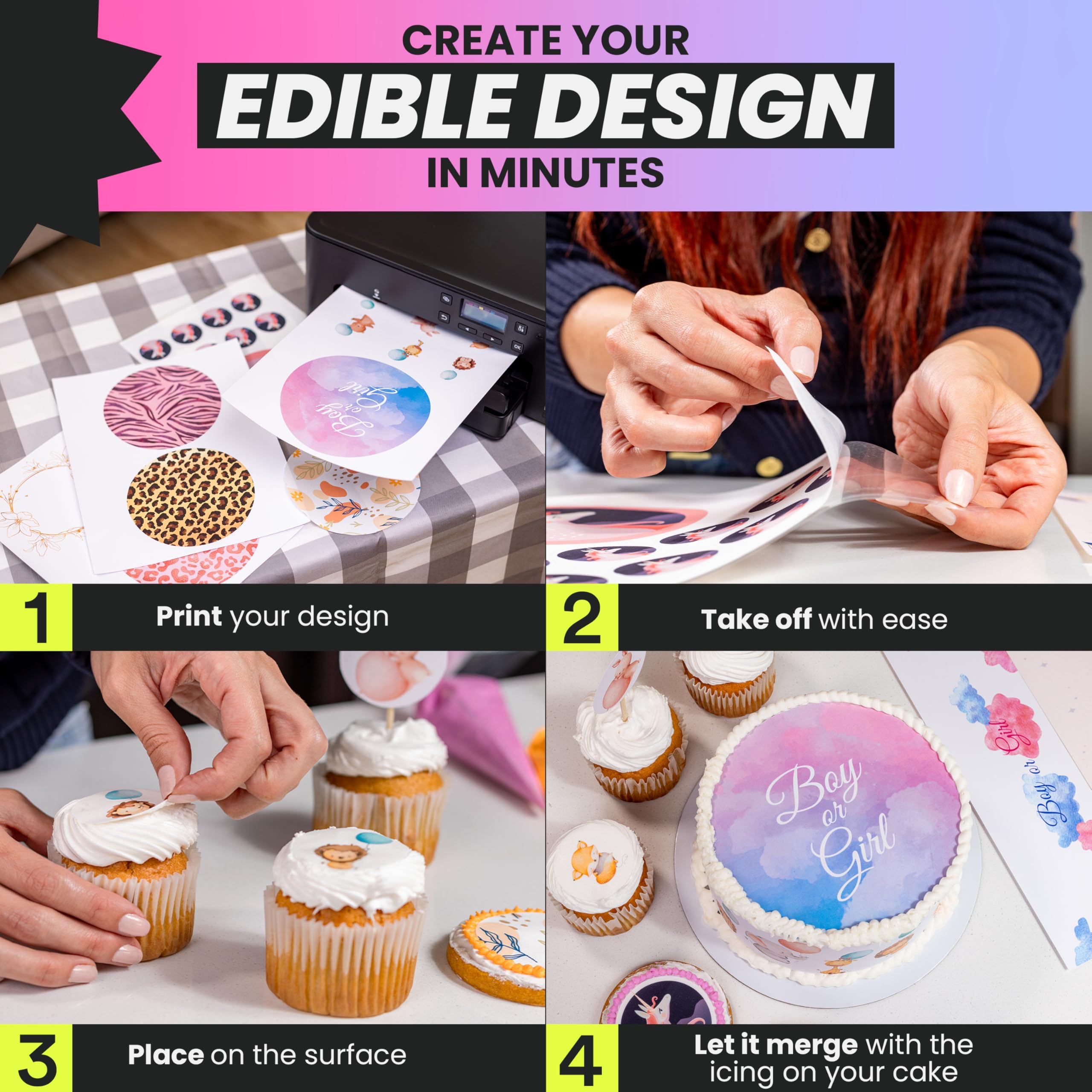 paper2eat topping aplicado en pastel mostrando acabado profesional