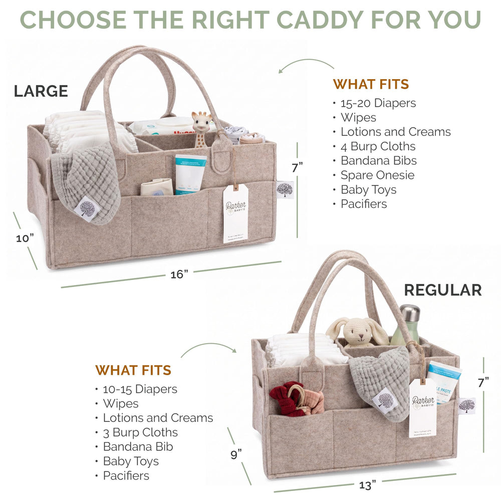 Caddy Parker Baby Co en uso sobre cambiador con pañales listos