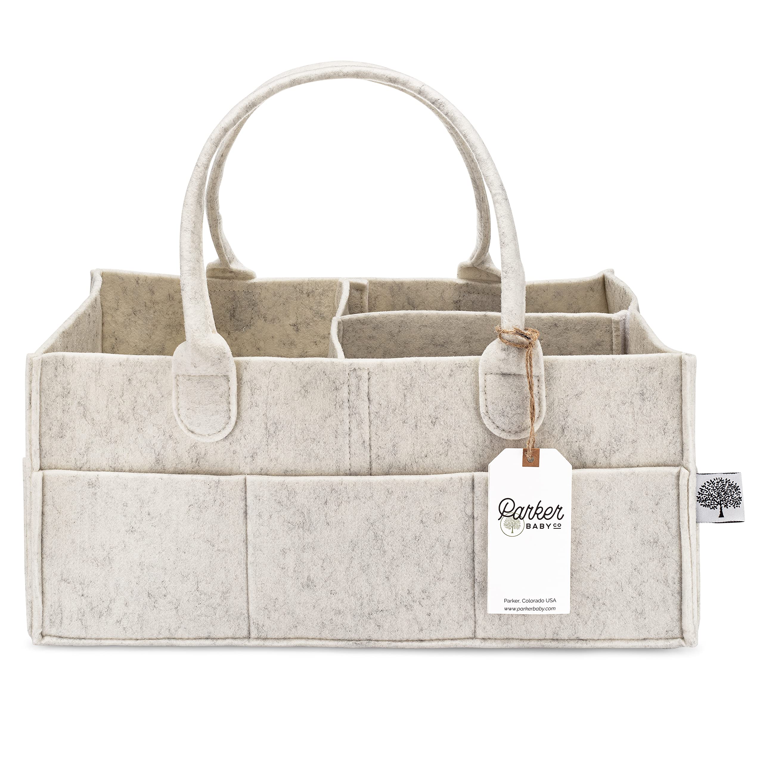 Parker Baby Co caddy frente blanco mostrando organización clara