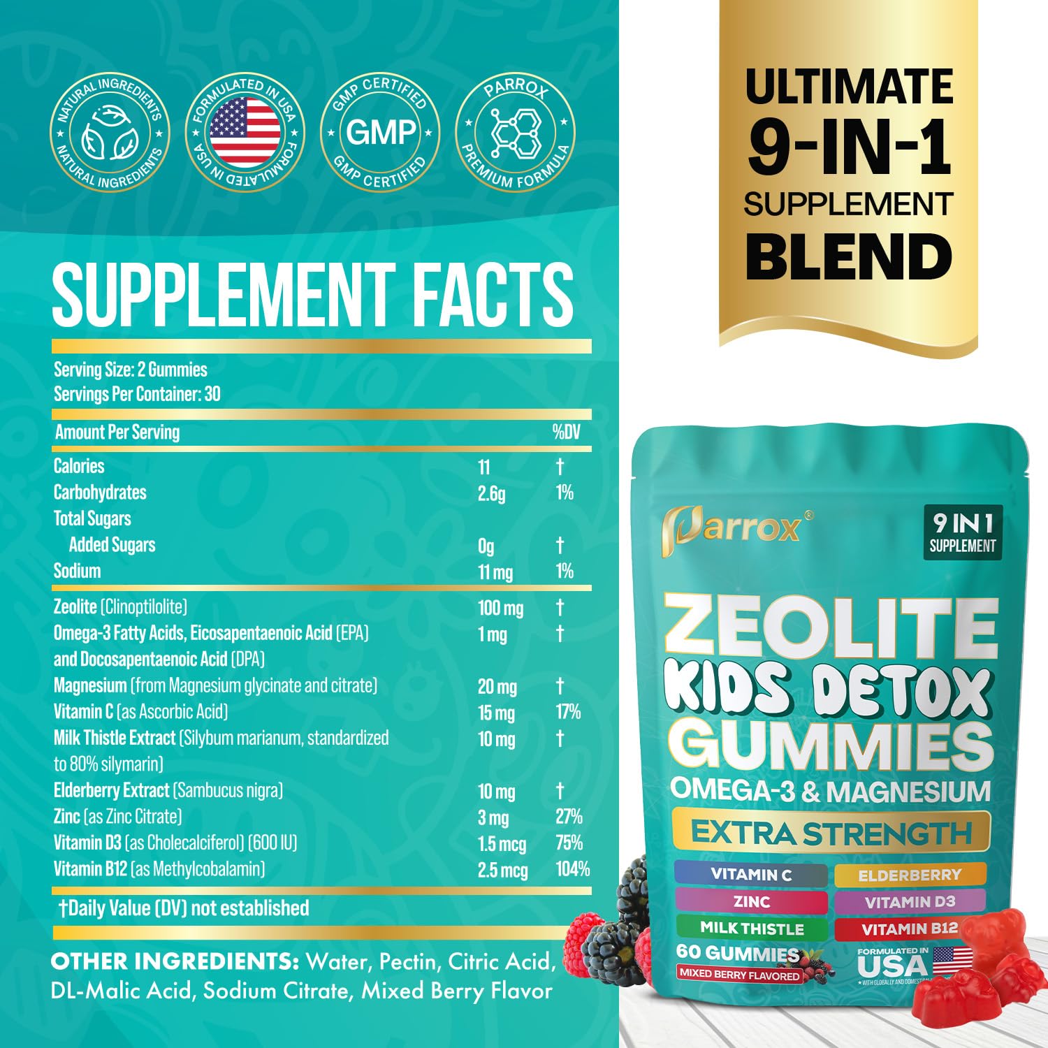 Parrox open bottle with visible gummies demonstrating convenience
