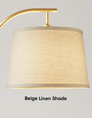 PARTPHONER arc lamp placed behind sofa demonstrating overhead illumination without ceiling wiring
