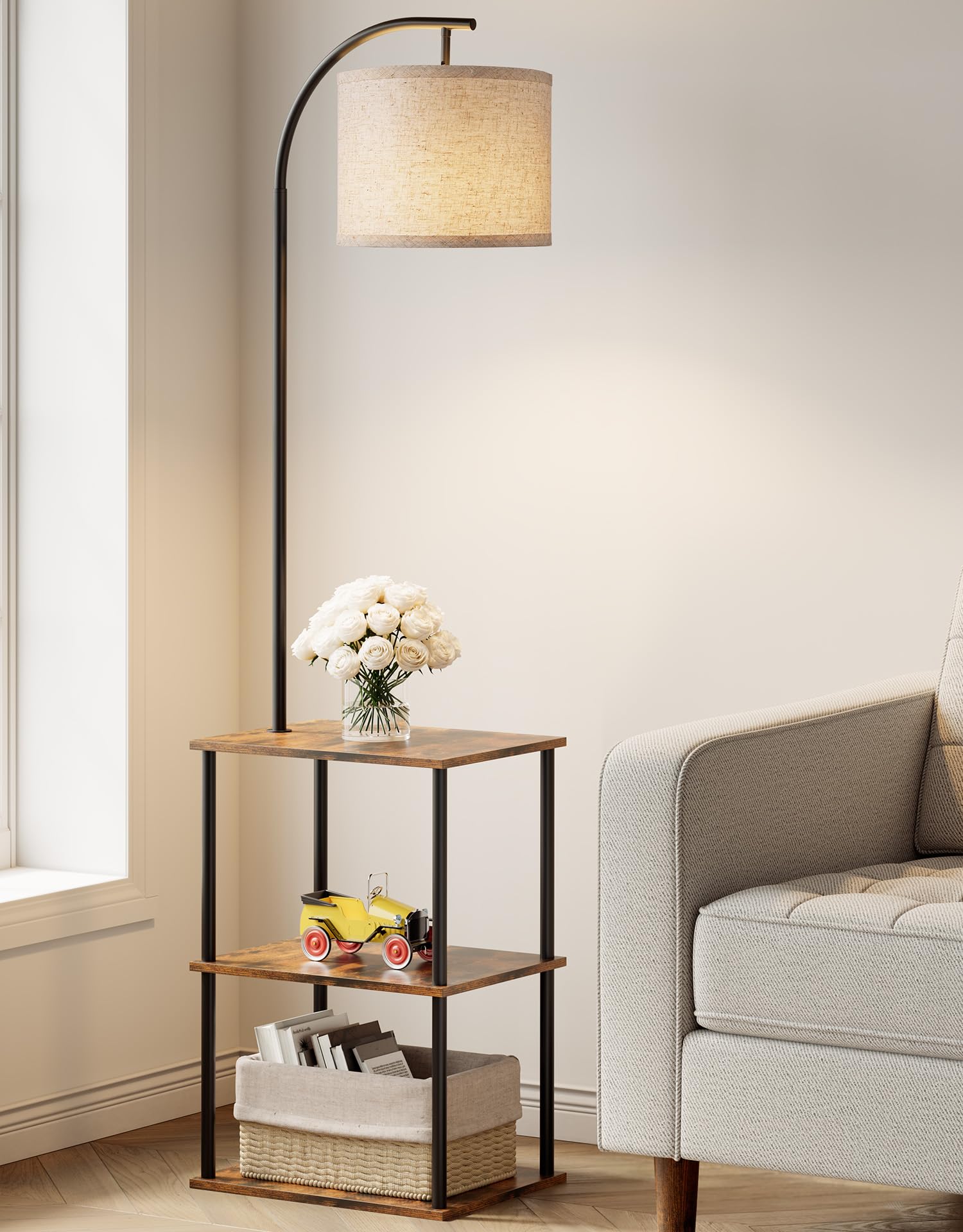 PARTPHONER front view of lamp-table showing sleek profile and space saving