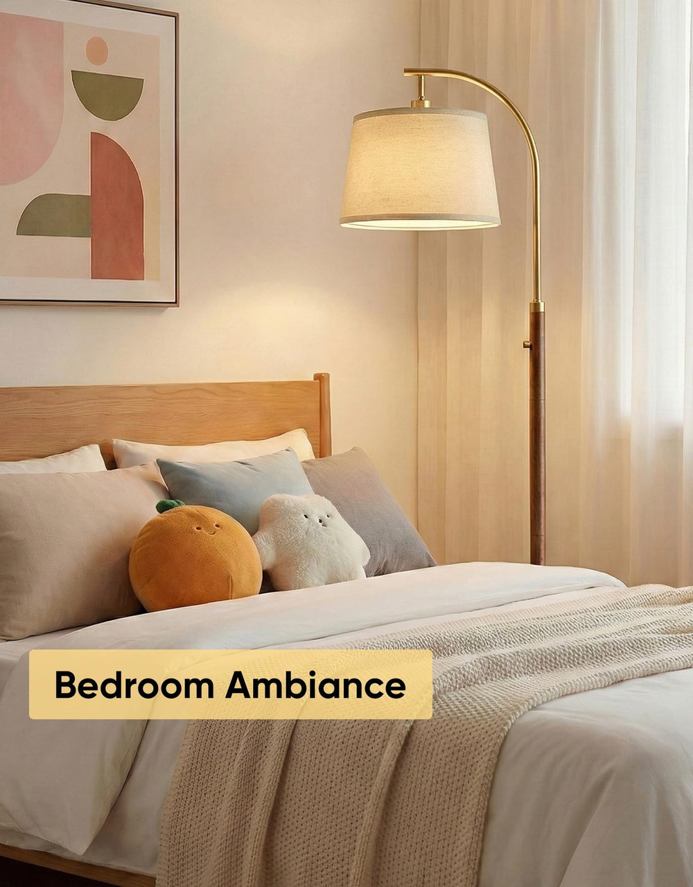 PARTPHONER lamp beside sofa for scale showing 65-inch height and room fit