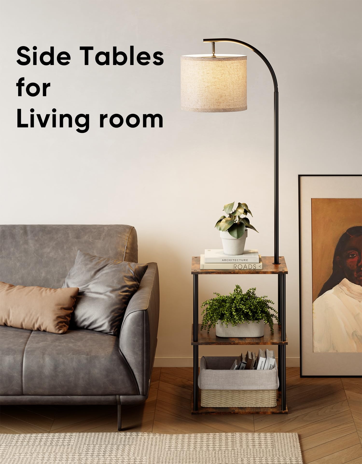 PARTPHONER lamp-table beside sofa showing slim footprint and scale benefit
