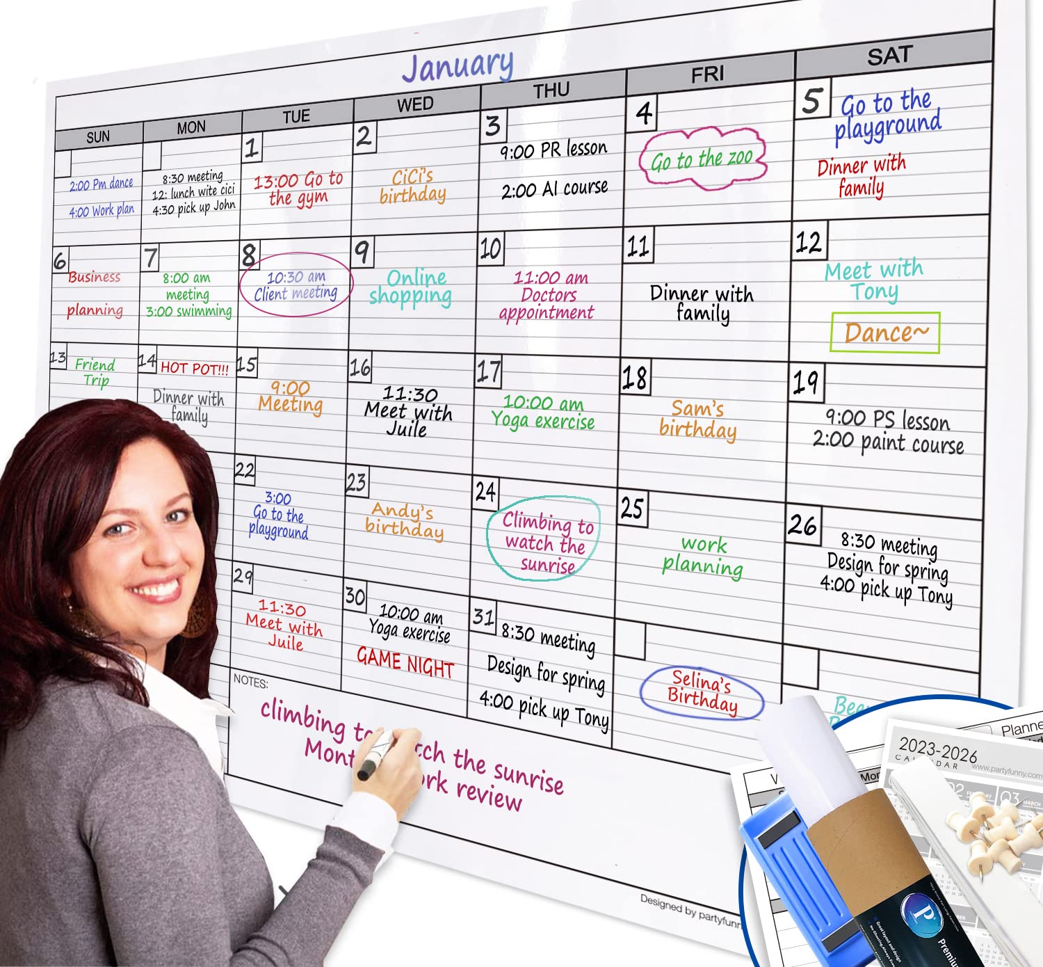 Party Funny calendario frontal grande para planificación mensual y visibilidad