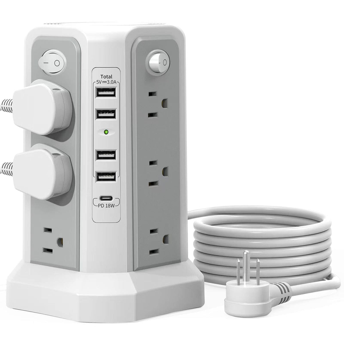 PASSUS front view tower showing all outlets and vertical design for decluttered space