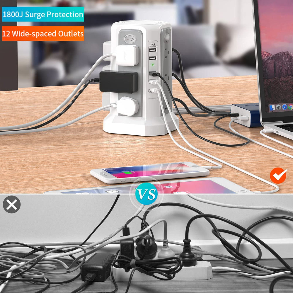 PASSUS lifestyle desk setup with laptop and phone highlighting tidy power management