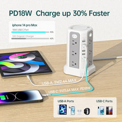 PASSUS top ports close-up displaying USB and AC layout for easy multidevice charging