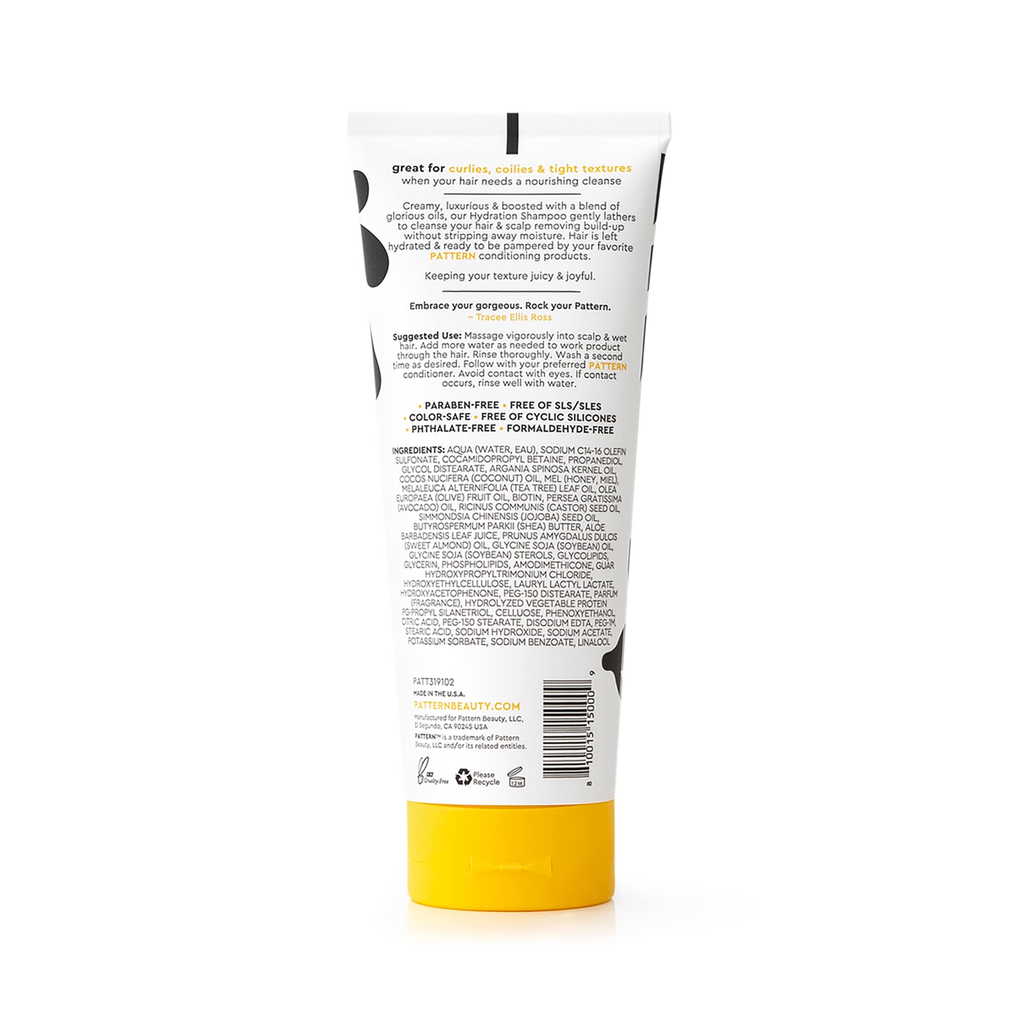 PATTERN shampoo being applied in shower showing practical use and scalp cleansing benefit